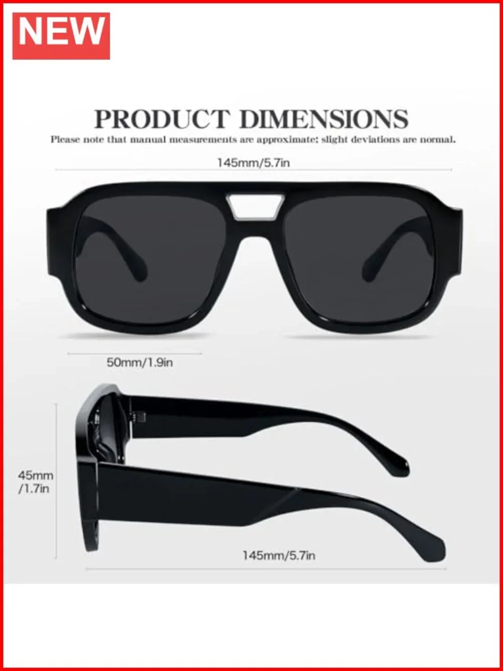 Oversized Square Aviator Sunglasses Retro Chunky Double-Bridge UV Protection